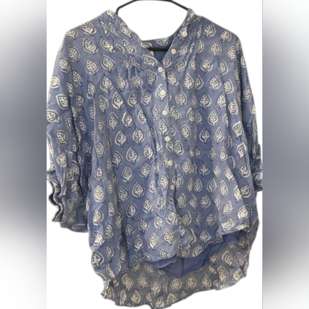 J.Marie EUC Small PTP 28 Blue Patterned Women's Top - Oversized - Picture 2 of 5